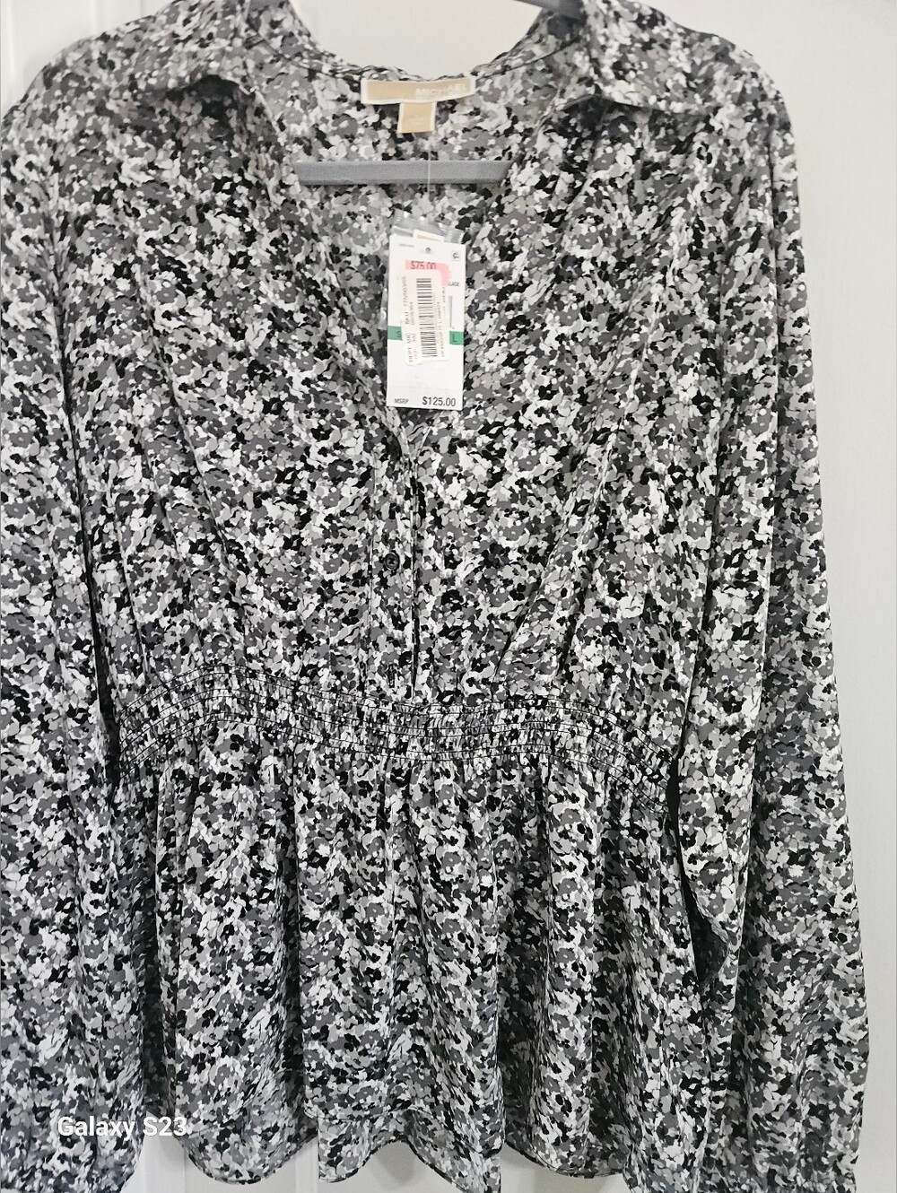 Michael Kors Black and White Abstract Floral Button-Front Top